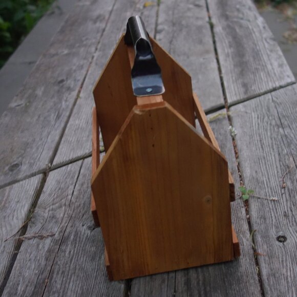 Wood Bottle Caddy with Metal Carrying Handle and Mounted Metal Bottle Opener - Picture 13 of 16